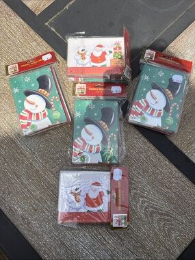 Festive Snowman & Santa Holiday Greeting Card Set of 5 packs of 18